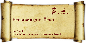 Pressburger Áron névjegykártya